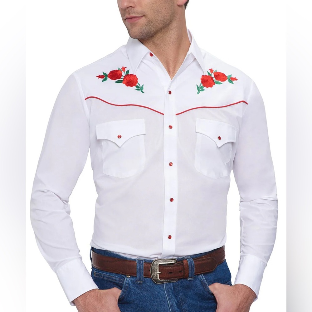 🎃Men's Ely Cattleman Long Sleeve Western Snap Shirt with Rose Embroidery